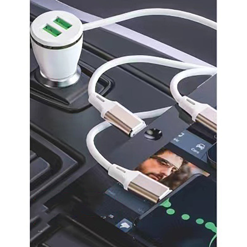 Go-Des GD-CC202 5 in 1 5A Hızlı Şarj Çift USB-A ve Micro Type-C Lightning Kablolu Araç Şarj Aleti