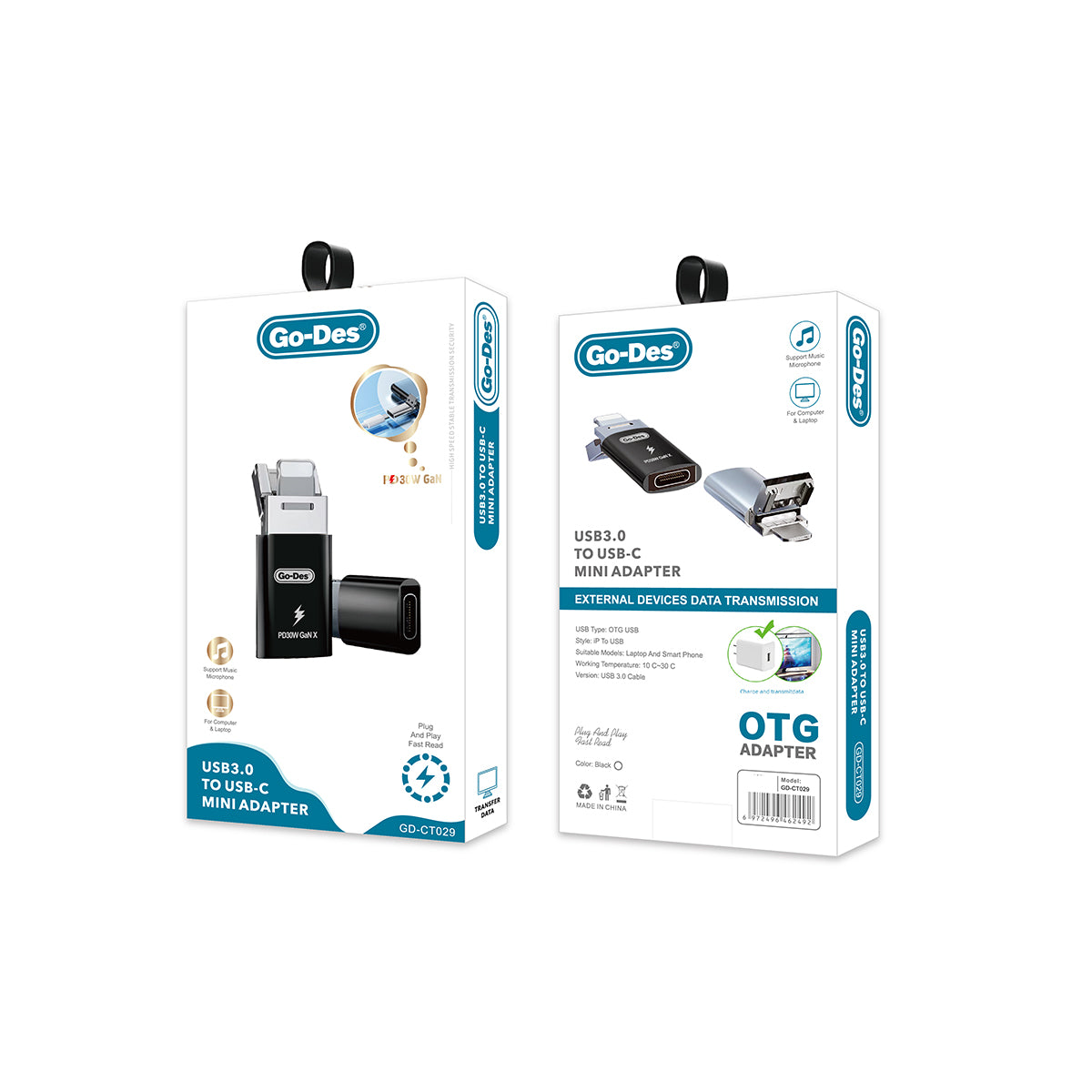 Go-Des GD-CT029 PD30W GaN Teknolojili Type-C to Lightning & USB-A OTG