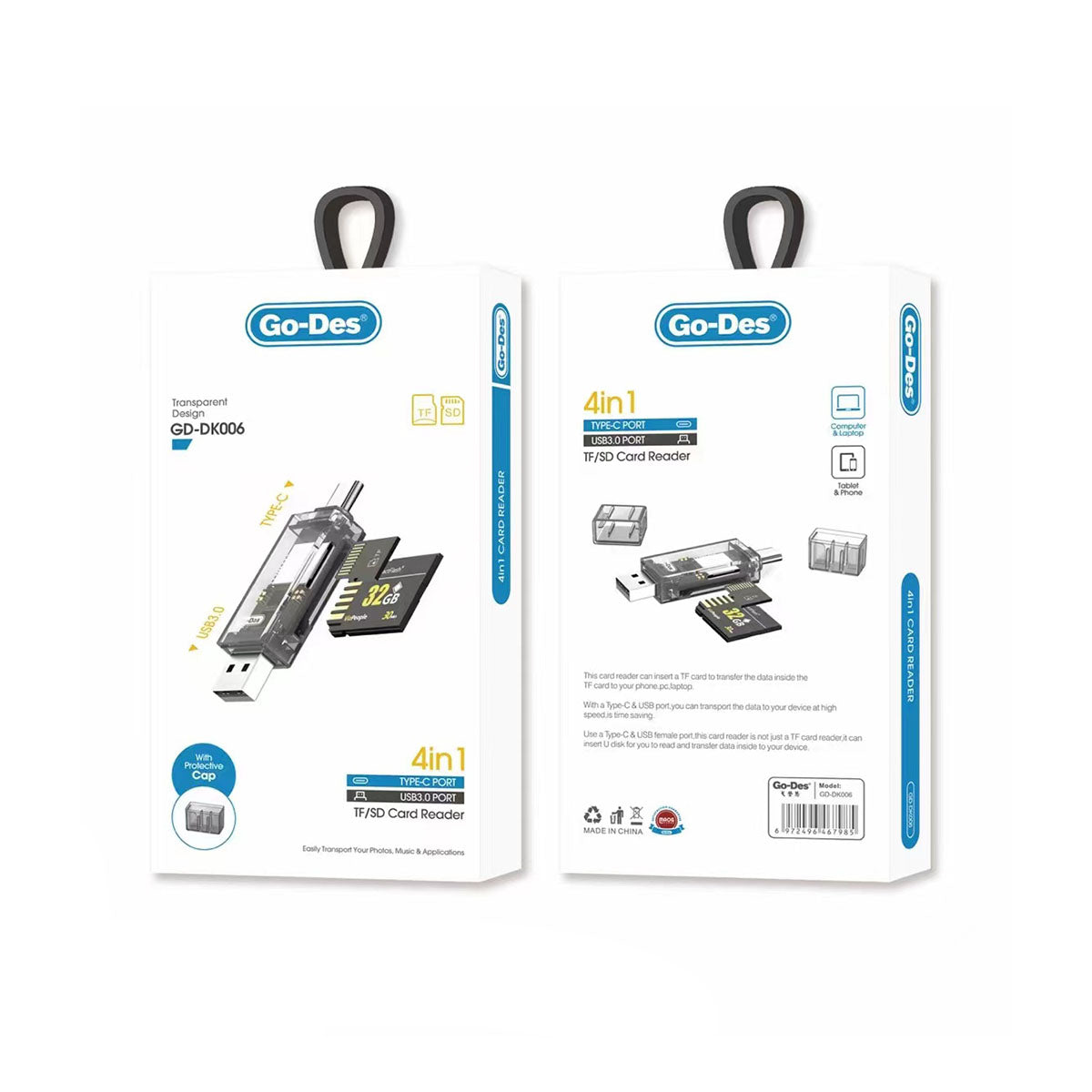 Go-Des GD-DK006 Type-C & USB-A Çıkışlı 4 in 1 OTG Hafıza Kart Okuyucu