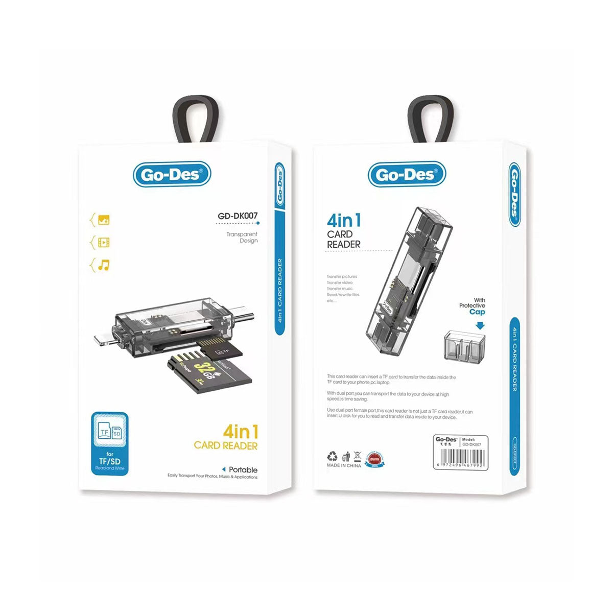 Go-Des GD-DK007 Type-C & Lightning Çıkışlı 4 in 1 OTG Hafıza Kart Okuyucu