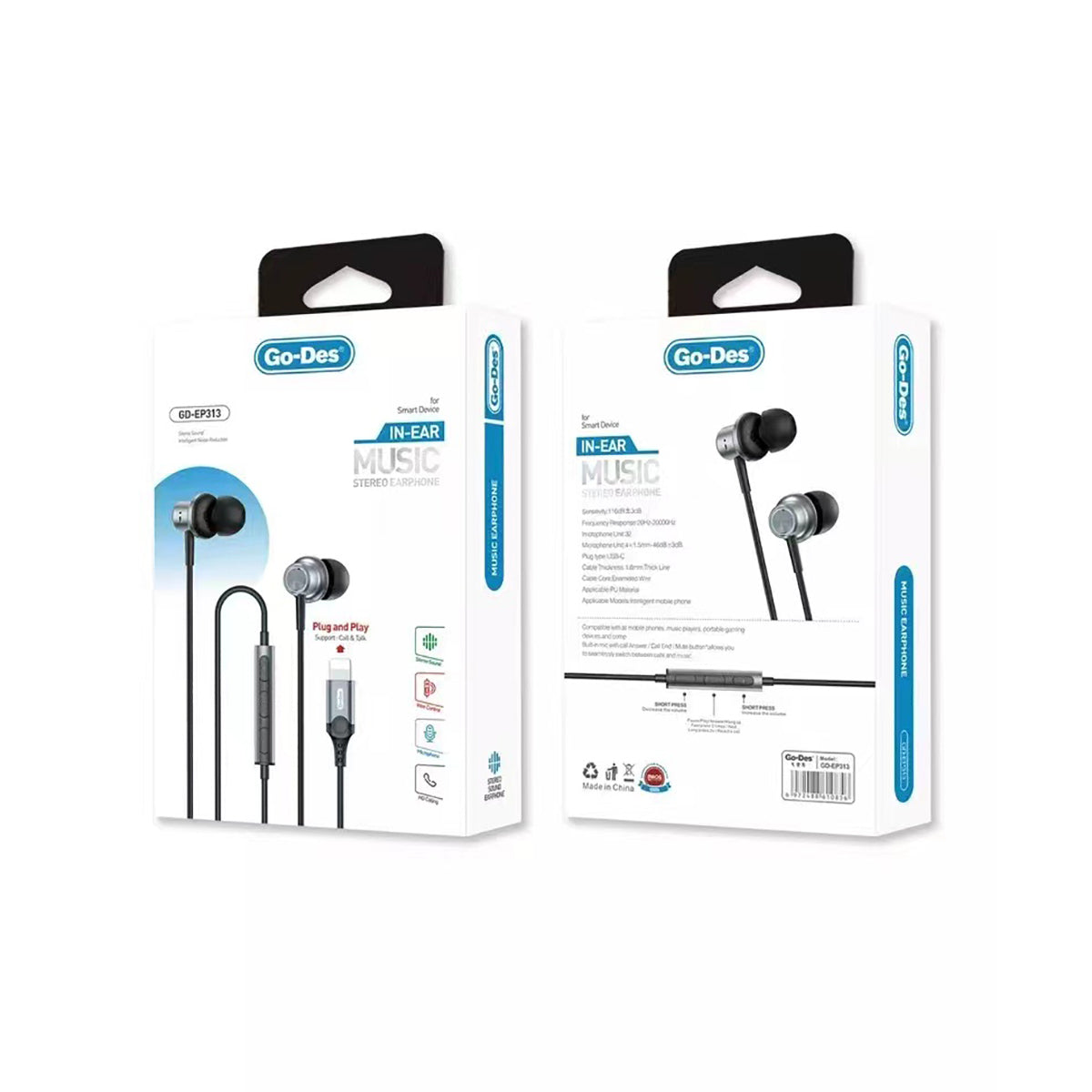 Go Des GD-EP313 Kulakiçi Kablolu Lightning Tak Çalıştır Stereo Kulaklık - 2