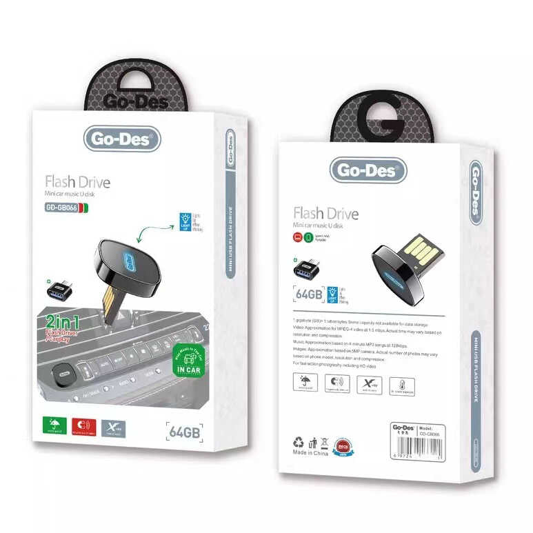 Go-Des GD-GB066 2 in 1 Led Işıklı Araç İçi Mini Flash Disk 64 Gb Type-C OTG Hediyeli
