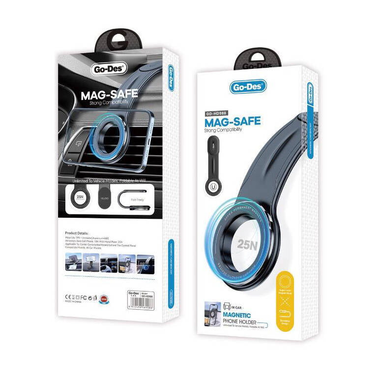 Go Des GD-HD988 Magnetik M-safe Uyumlu Bükülebilen Eğimli ve Düz Zemin Araç Telefon Tutacağı