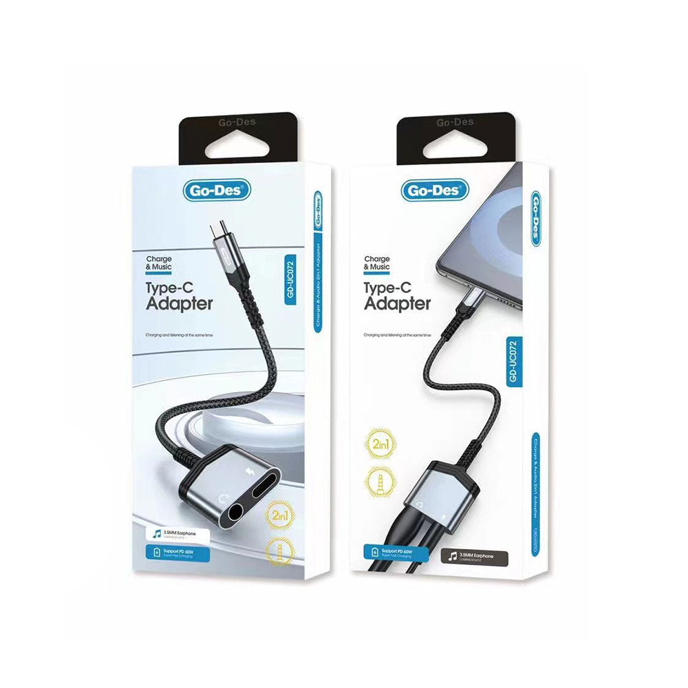 Go Des GD-UC072 3.5mm Jack Girişli Type-C 2in1 Şarj ve Ses Adaptörü