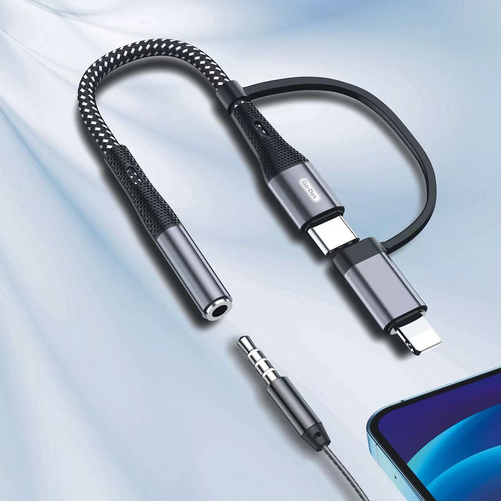 Go-Des GD-UC173 3.5mm Jack Girişli Type-C ve Lightning 2in1 Ses Kablosu