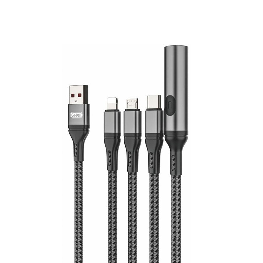 Go-Des GD-UC321 4in1 Lightning – Type-C – Micro USB Ultra Hızlı Şarj Kablosu + Çakmak