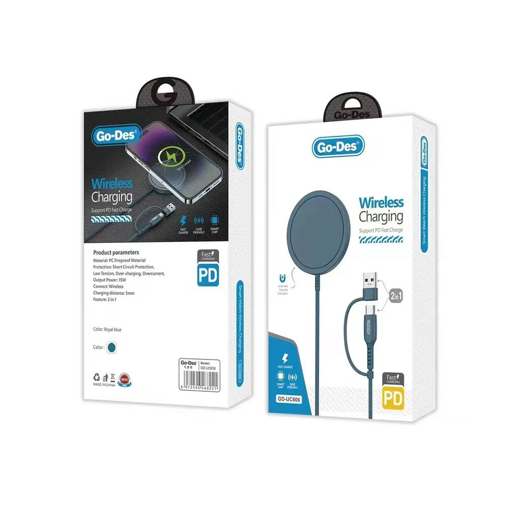 Go Des GD-UC606 2 in 1 Usb - PD M-safe 15W Kablosuz Şarj Aleti