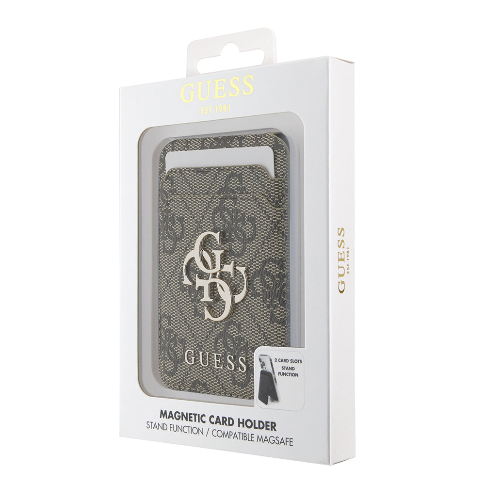 Guess Orjinal Lisanslı PU Deri 4G Desenli Metal Büyük 4G ve Yazı Logolu Standlı Magnetik Kartlık