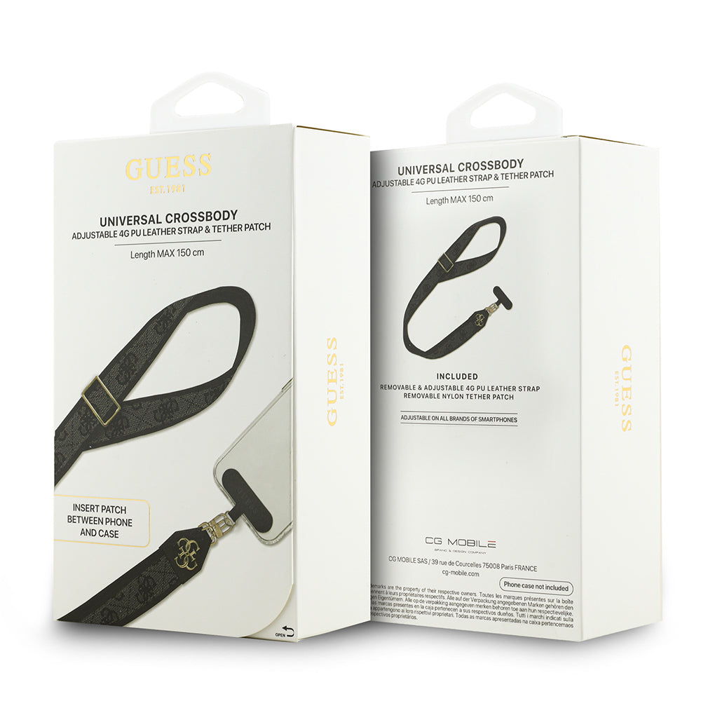 Guess Orjinal Lisanslı 4G Desen ve Metal Logolu Çapraz Vücut Telefon Askı Kayışı 150cm