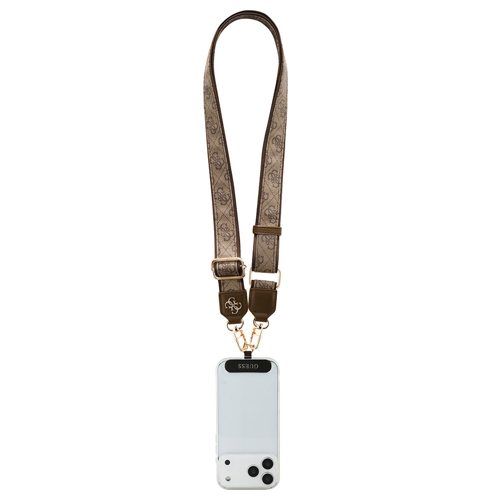 Guess Orjinal Lisanslı 4G Desen ve Metal Logolu Çapraz Vücut Telefon Askı Kayışı 150cm