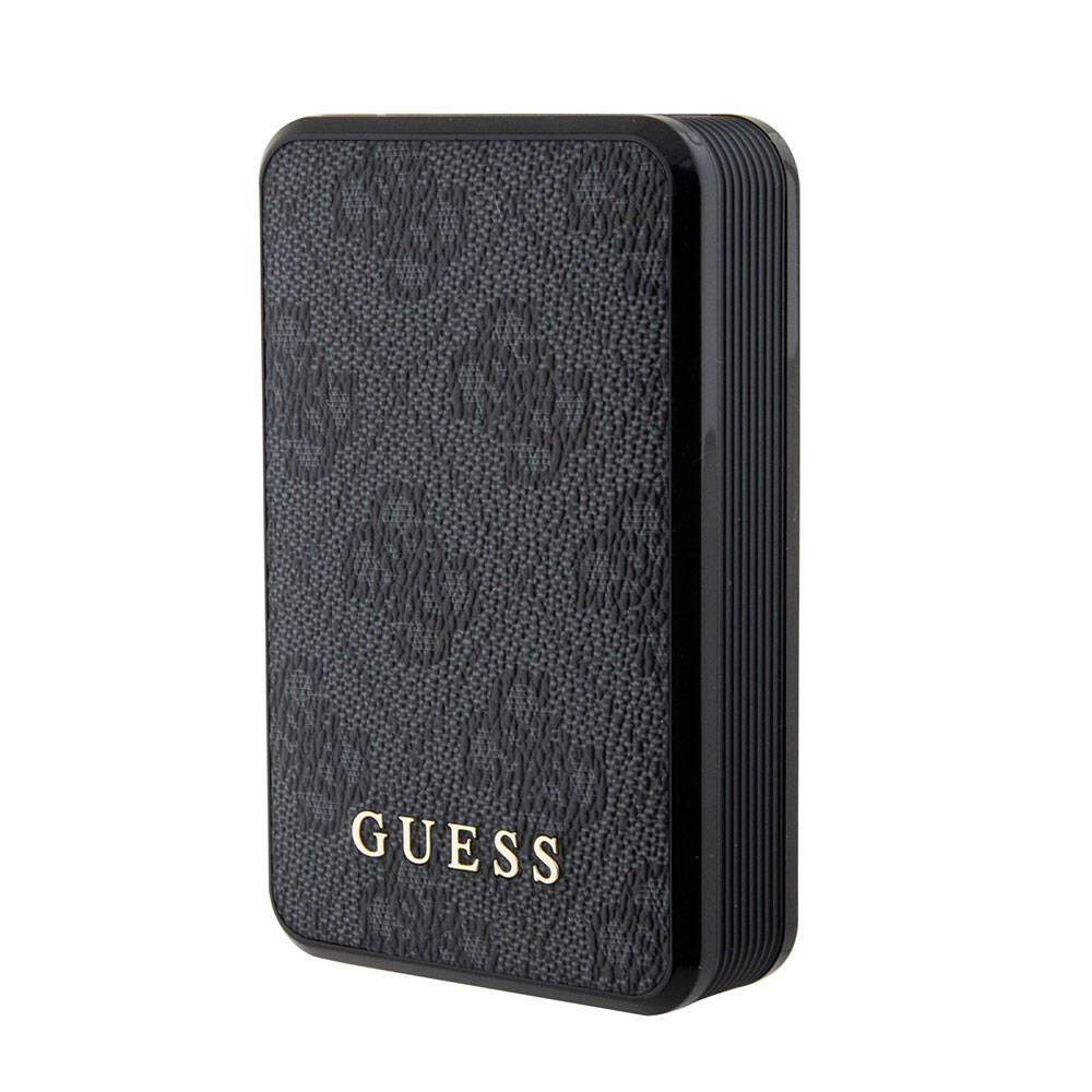 Guess Orjinal Lisanslı Dijital Led Göstergeli PU Deri 4G Desenli Metal Yazı Logolu Kablosuz Powerbank 10000mAh 18W - 1