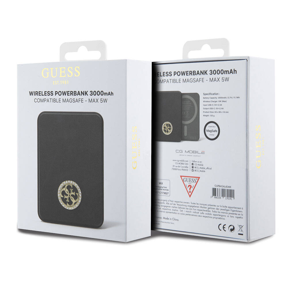 Guess Orjinal Lisanslı M-safe Şarj Özellikli Taşlı 4G Logolu Powerbank 3000mAh 5W