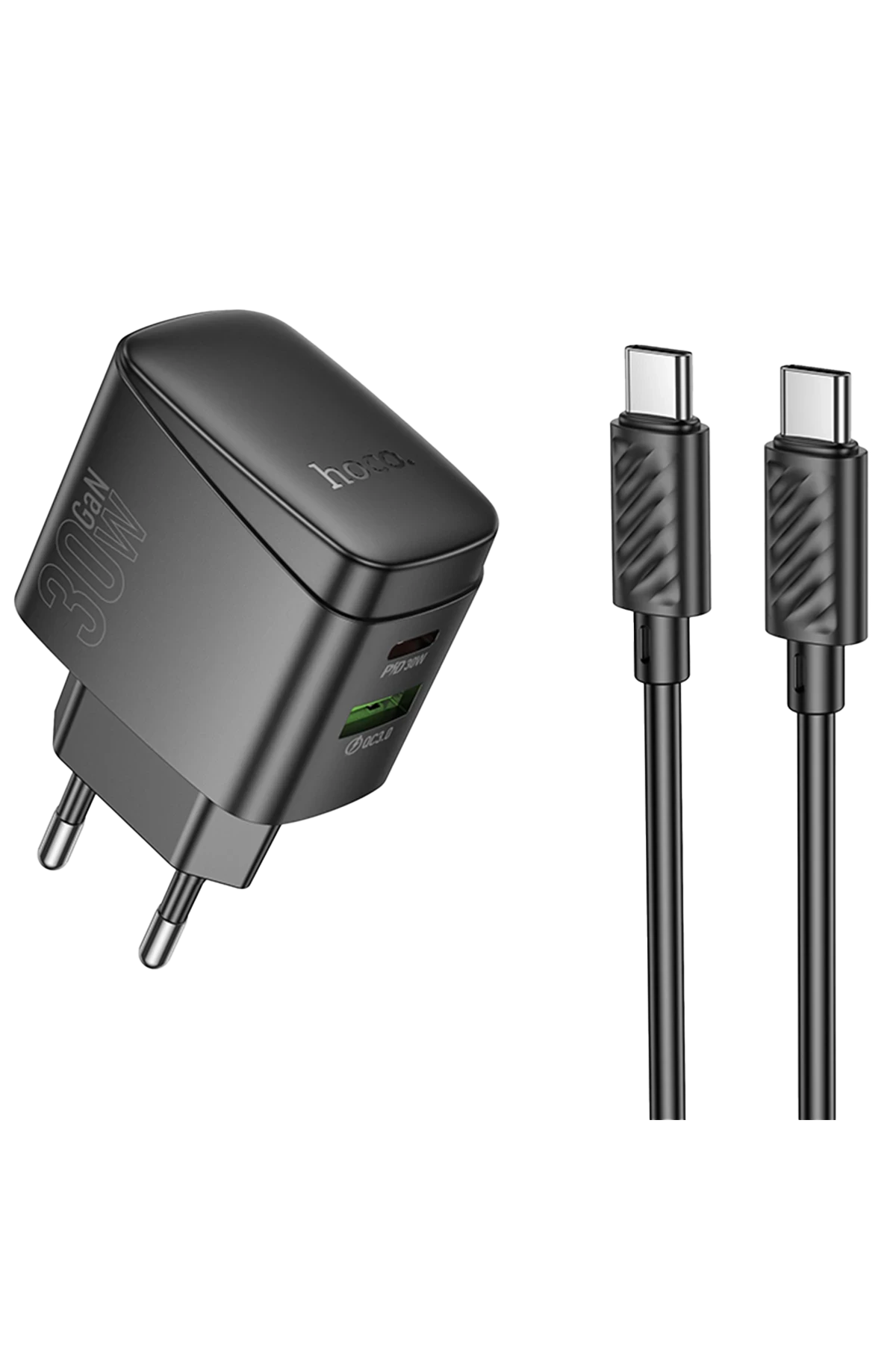 Hoco. CS61A Bright 30W 1 Adet Type-C ve 1 Adet USB 3.0 QC Çıkışlı Ekstra Type-C to Type-C Kablolu PD Hızlı Şarj Aleti