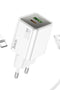 Hoco. N46 Glorious 1 Adet Type-C ve 1 Adet USB Çıkışlı Ekstra Type-C to Type-C Kablolu 20W PD Hızlı Şarj Aleti