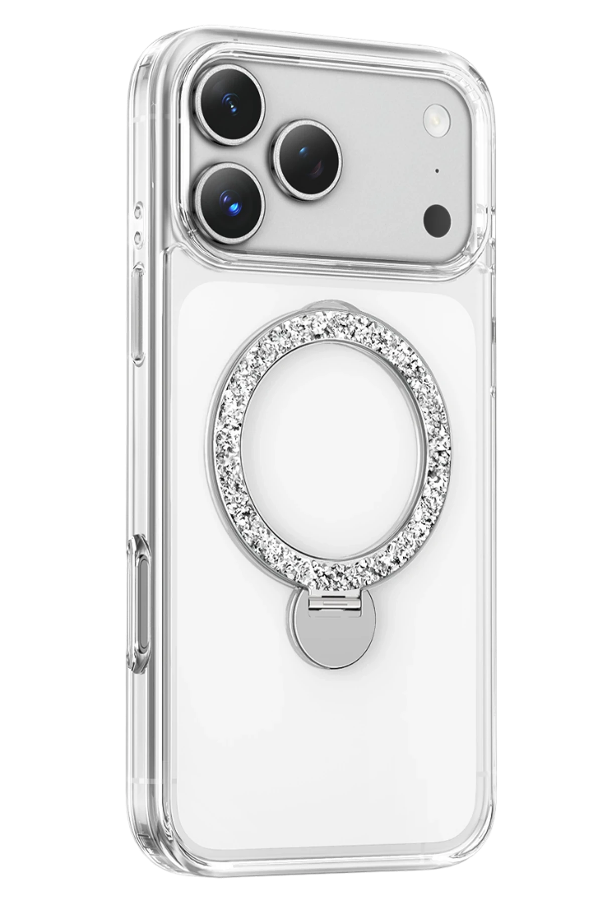 Keephone iPhone 17 Pro Crystal Taşlı 360 Magsafe Standlı Telefon Kılıfı
