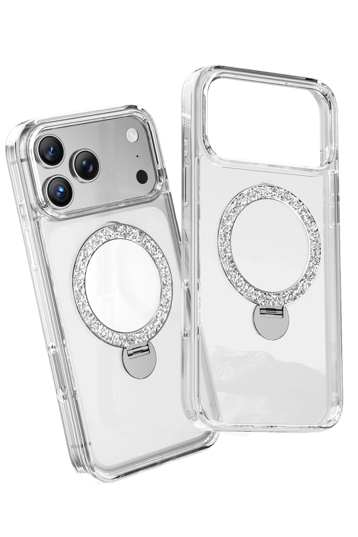 Keephone iPhone 17 Pro Crystal Taşlı 360 Magsafe Standlı Telefon Kılıfı