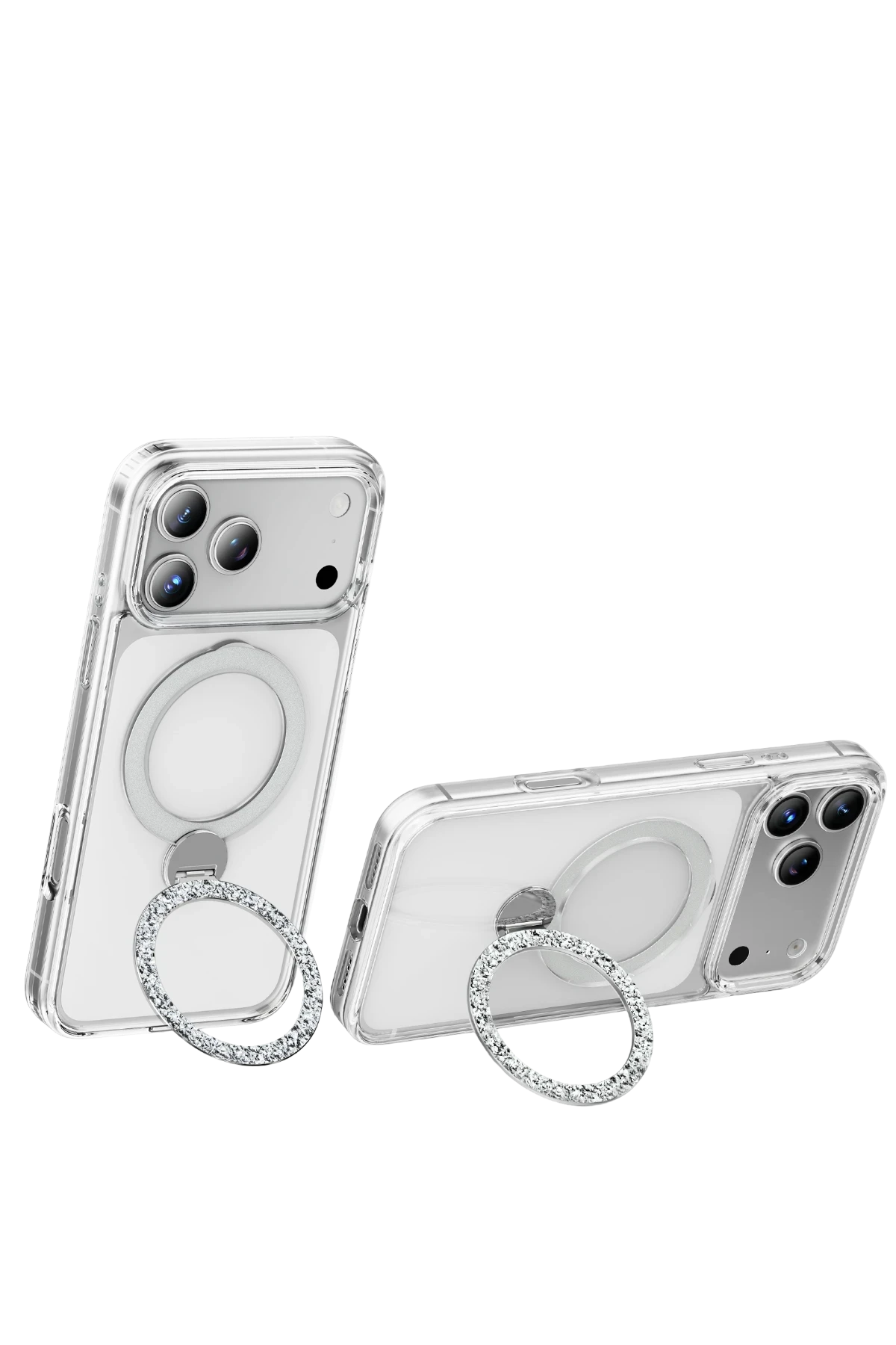 Keephone iPhone 17 Pro Crystal Taşlı 360 Magsafe Standlı Telefon Kılıfı