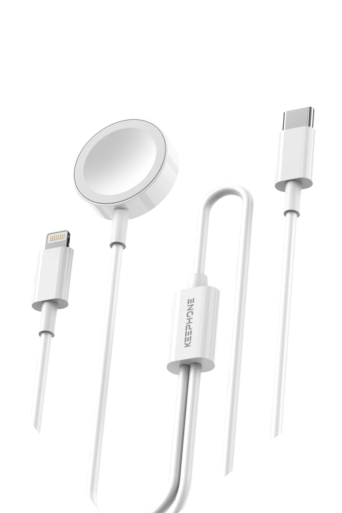 Keephone IC-013 Type-C to Lightning ve Kablosuz Saat Şarj Çıkışlı 2in1 Hızlı Şarj Kablosu