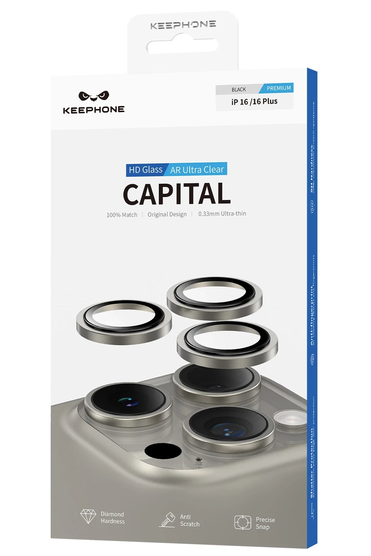 Keephone iPhone 16 Capital Alüminyum AR Kamera Lens Koruyucu