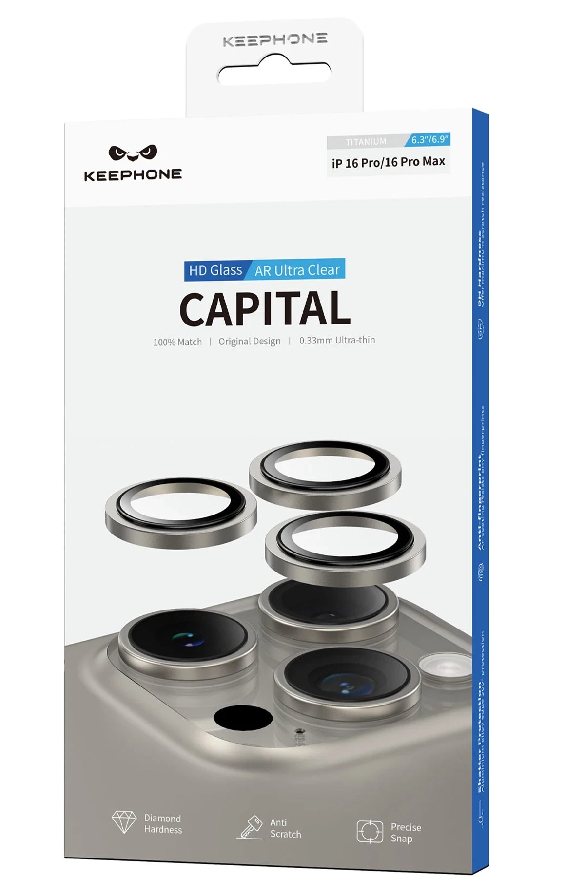 Keephone iPhone 16 Pro Max Capital Alüminyum AR Kamera Lens Koruyucu