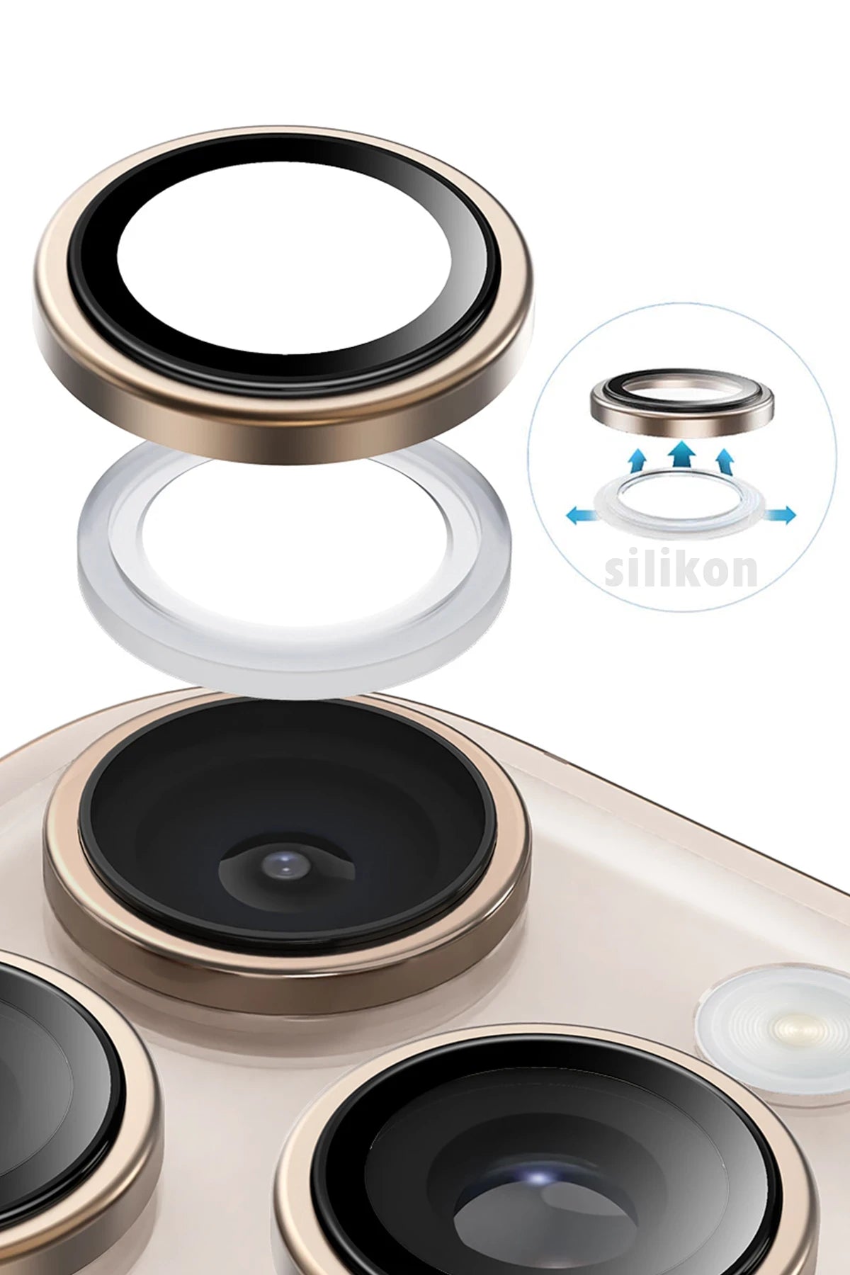 Keephone iPhone 16 Pro Max Silikon Metal Kamera Lens Koruyucu