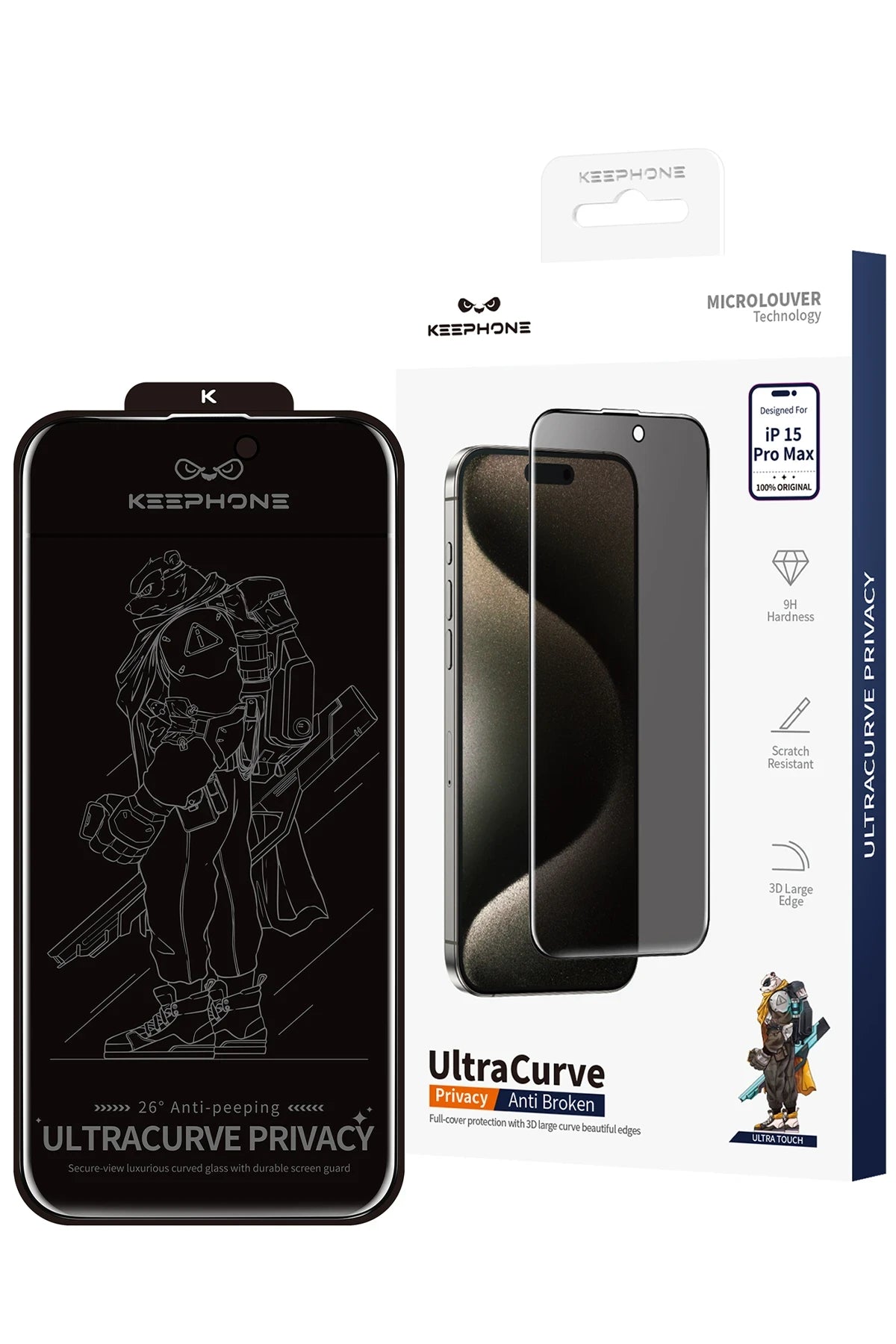 Keephone Apple iPhone 17 / 16 Pro UltraCurve Privacy 3D Cam Ekran Koruyucu