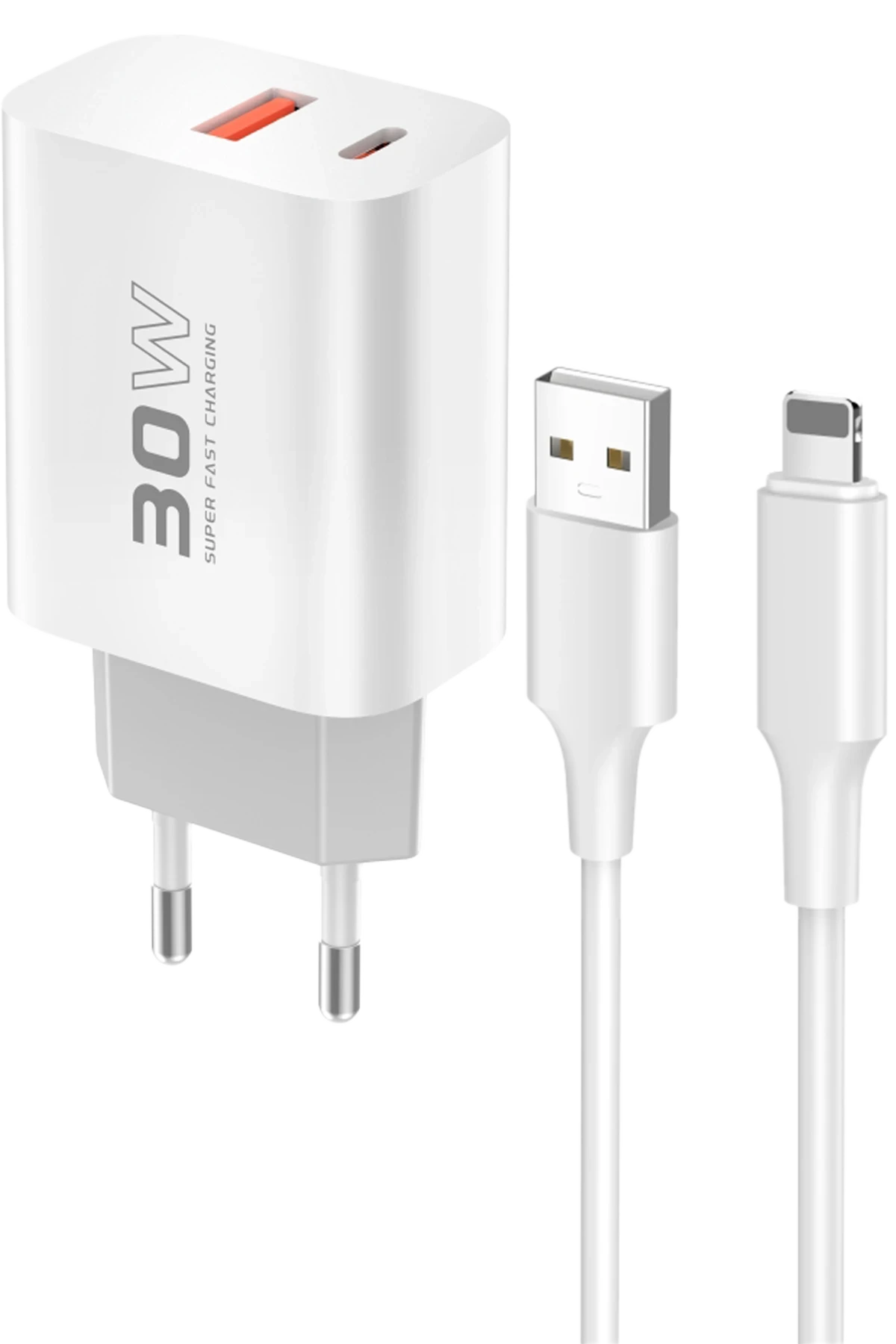 Konfulon C89Q 1 Adet 30W Type-C ve 1 Adet 22.5W USB Çıkışlı Ekstra DL48 1M USB to Lightning Kablolu PD Şarj Cihazı