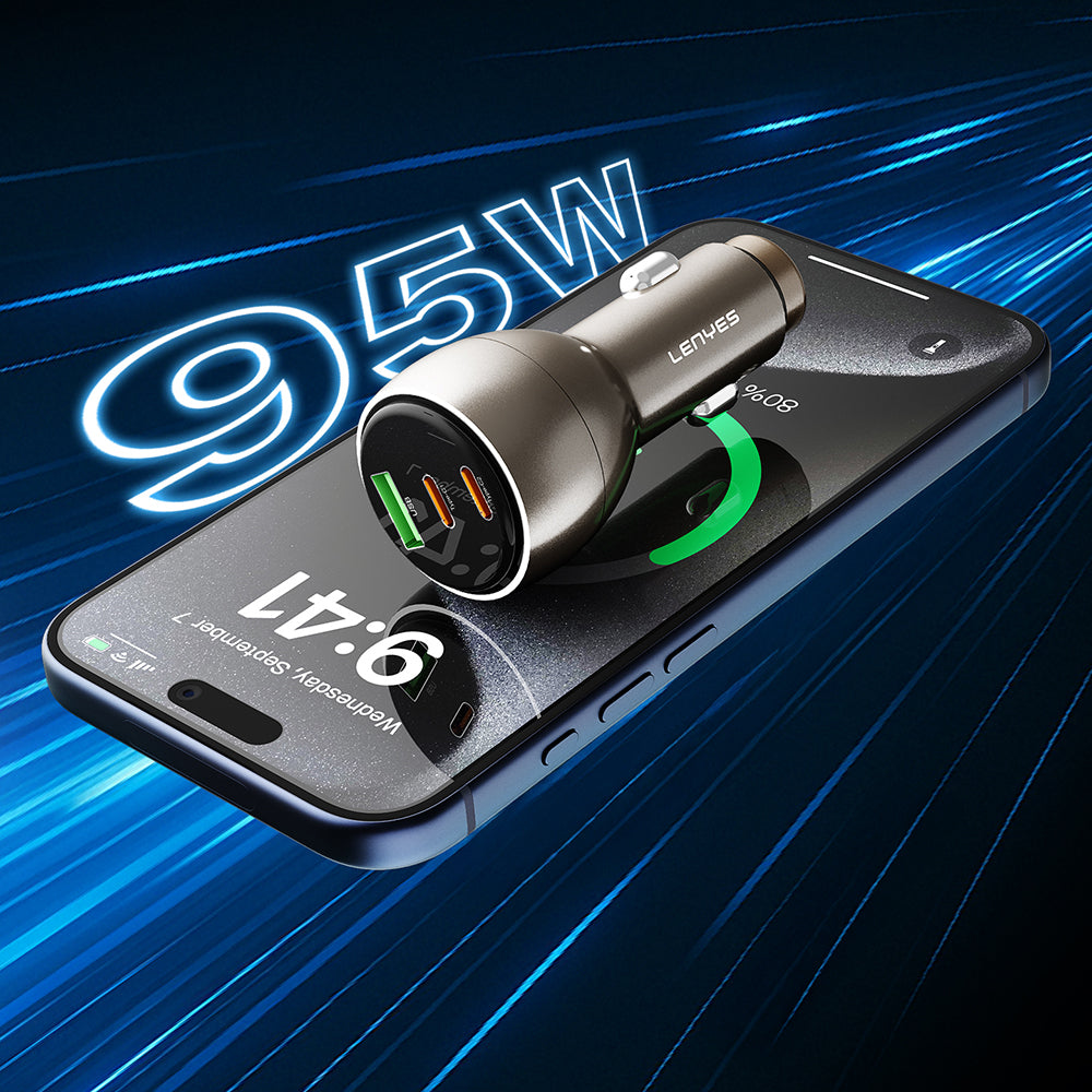 Lenyes CA66 Hızlı Şarj Özellikli Dual Type-C + Type-C + USB-A Portlu PD Araç Şarj Aleti 95W
