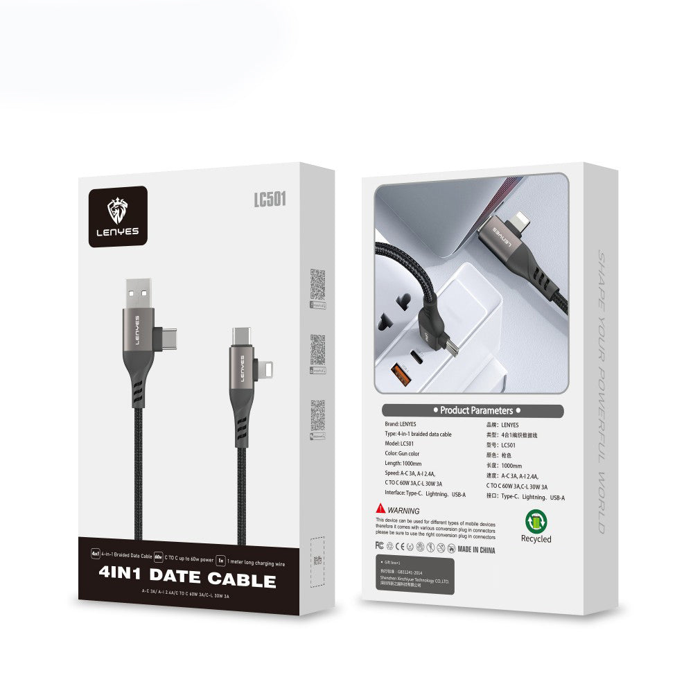 Lenyes LC501 4in1 A+C to C+L 60W 1 Metre Şarj ve Data Kablosu