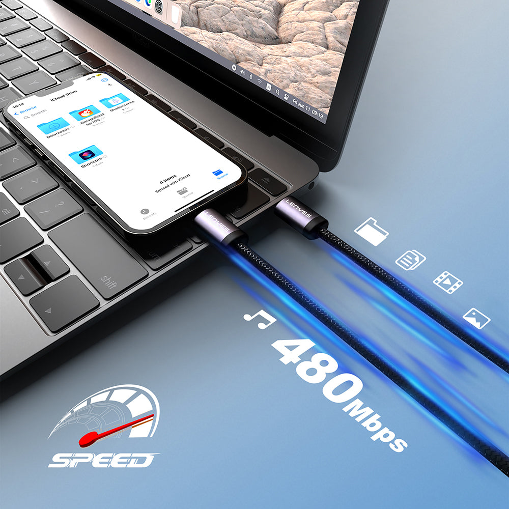 Lenyes LC537 Type-C to Lightning Hızlı Şarj Özellikli Örgülü  27W 1 Metre Data ve Şarj Kablosu