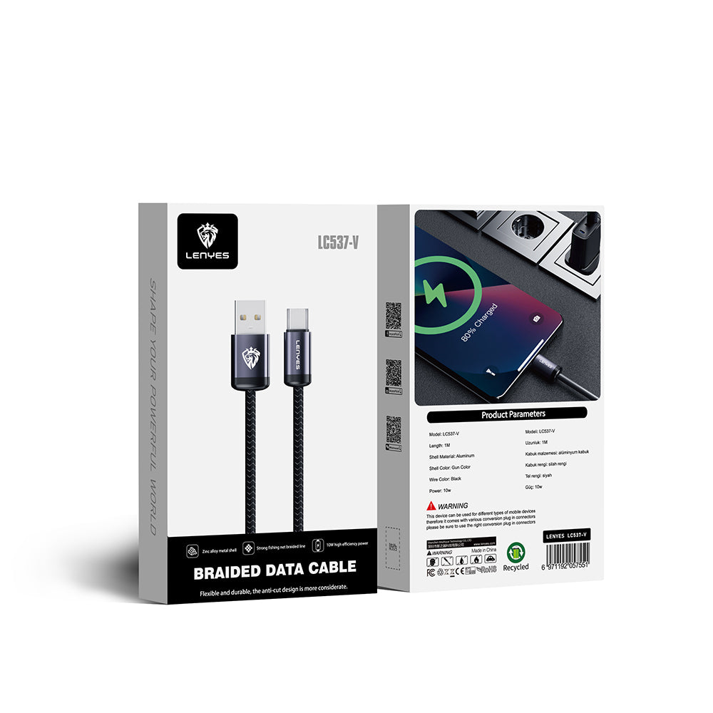 Lenyes LC537 USB-A to Micro Hızlı Şarj Özellikli Örgülü 10W 1 Metre Data ve Şarj Kablosu