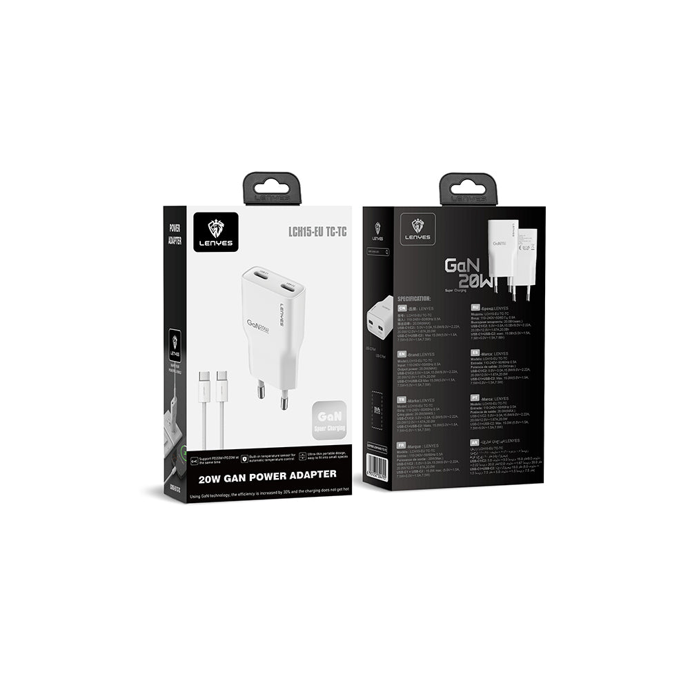 Lenyes LCH15-EU TC-TC Type-C to Type-C GaN Teknolojili PD Hızlı Şarj Özellikli Şarj Seti 20W