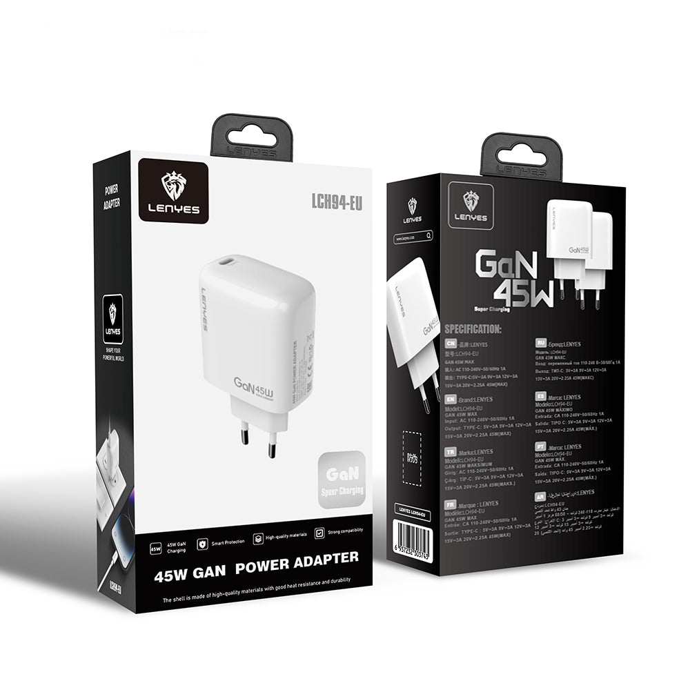 Lenyes LCH94 Type-C GaN Teknolojili PD Hızlı Şarj Özellikli Şarj Başlığı 45W