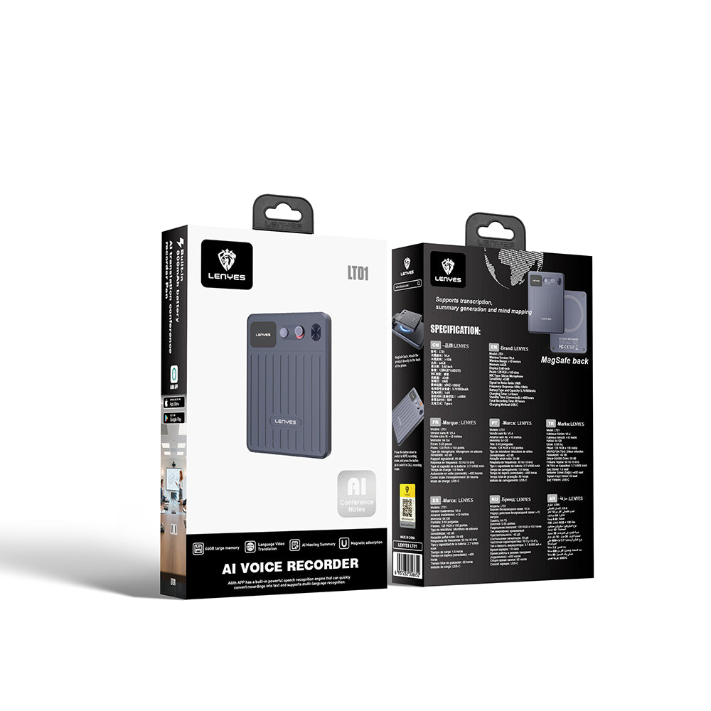 Lenyes LT01 Yapay Zeka Destekli Canlı Çeviri Özellikli Magnetik Ses Kayıt Cihazı