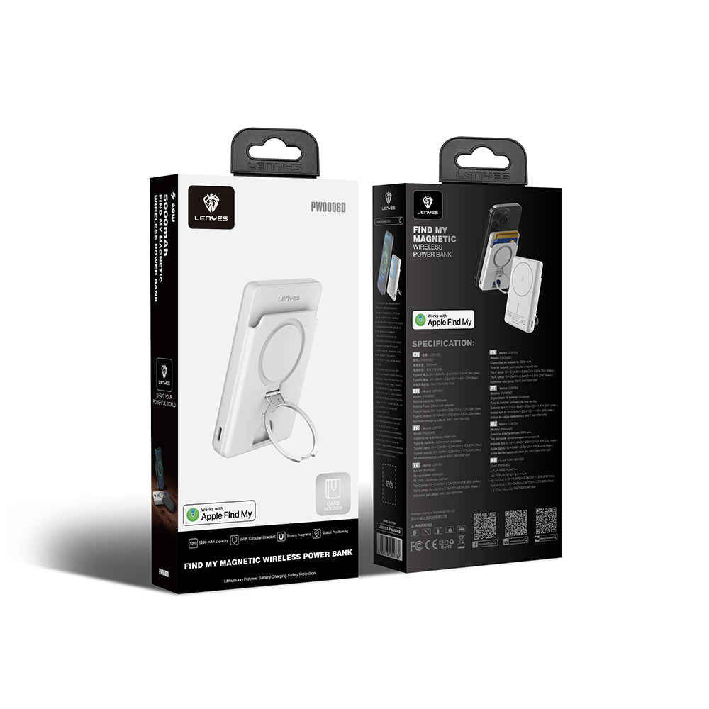 Lenyes PW0006D PD 20W Hızlı Şarj Özellikli Kartlıklı Standlı 15W 5000mAh Kablosuz Powerbank