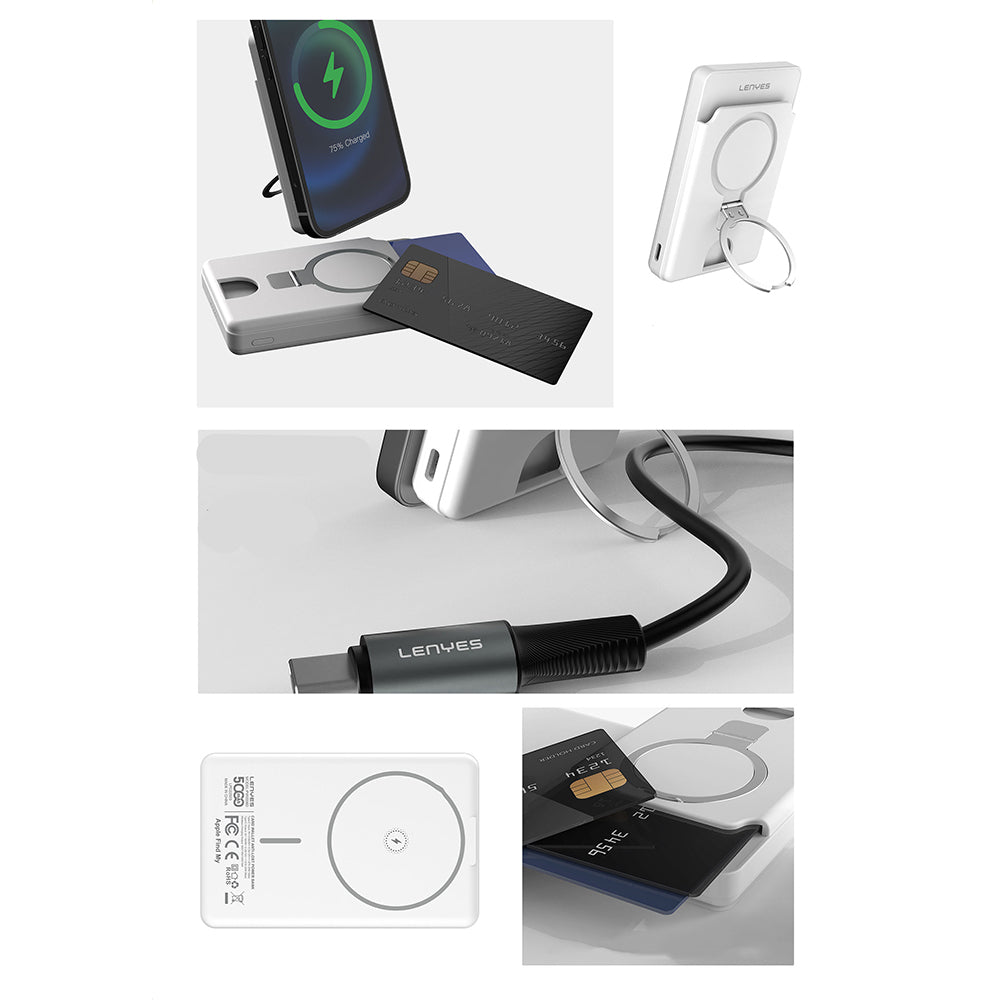 Lenyes PW0006D PD 20W Hızlı Şarj Özellikli Kartlıklı Standlı 15W 5000mAh Kablosuz Powerbank