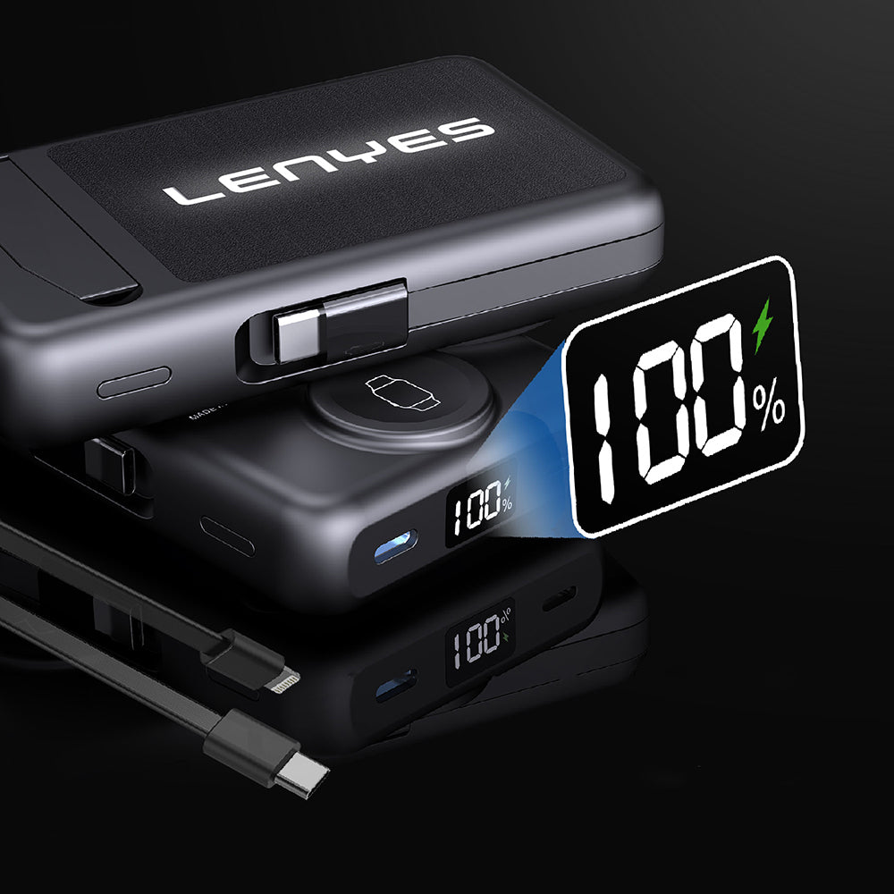 Lenyes PW1003D 22.5W Dijital LED Ekranlı Akıllı Saat Kablosuz Şarj Özellikli Standlı Powerbank 15W 10000mAh