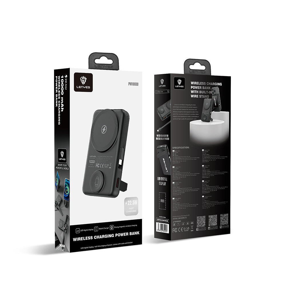 Lenyes PW1003D 22.5W Dijital LED Ekranlı Akıllı Saat Kablosuz Şarj Özellikli Standlı Powerbank 15W 10000mAh