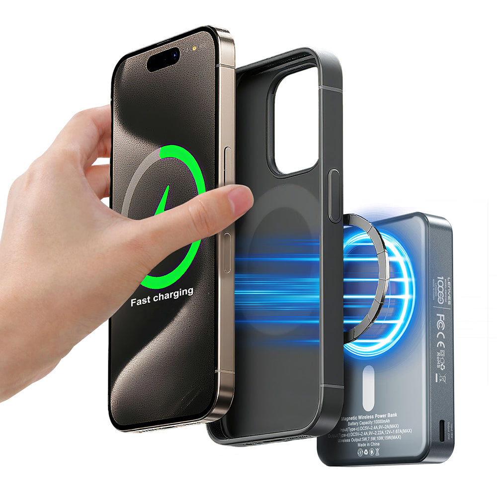 Lenyes PW1010D PD 20W Dijital LED Göstergeli Akıllı Saat Kablosuz Şarj Özellikli  15W 10000mAh Standlı Wireless Powerbank