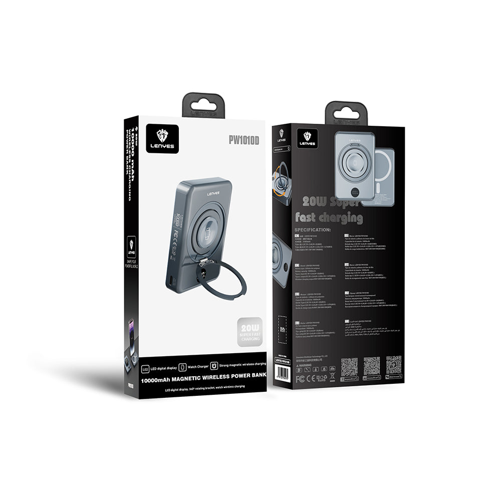 Lenyes PW1010D PD 20W Dijital LED Göstergeli Akıllı Saat Kablosuz Şarj Özellikli  15W 10000mAh Standlı Wireless Powerbank