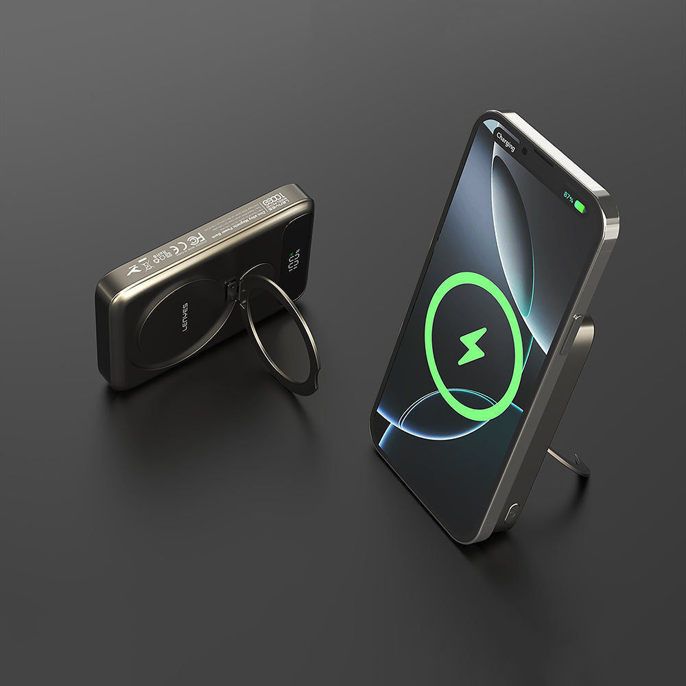 Lenyes PW1012D PD 20W Dijital LED Göstergeli 360 Derece Dönebilen Standlı Kablosuz Şarj Özellikli Wireless Powerbank 15W 10000mAh