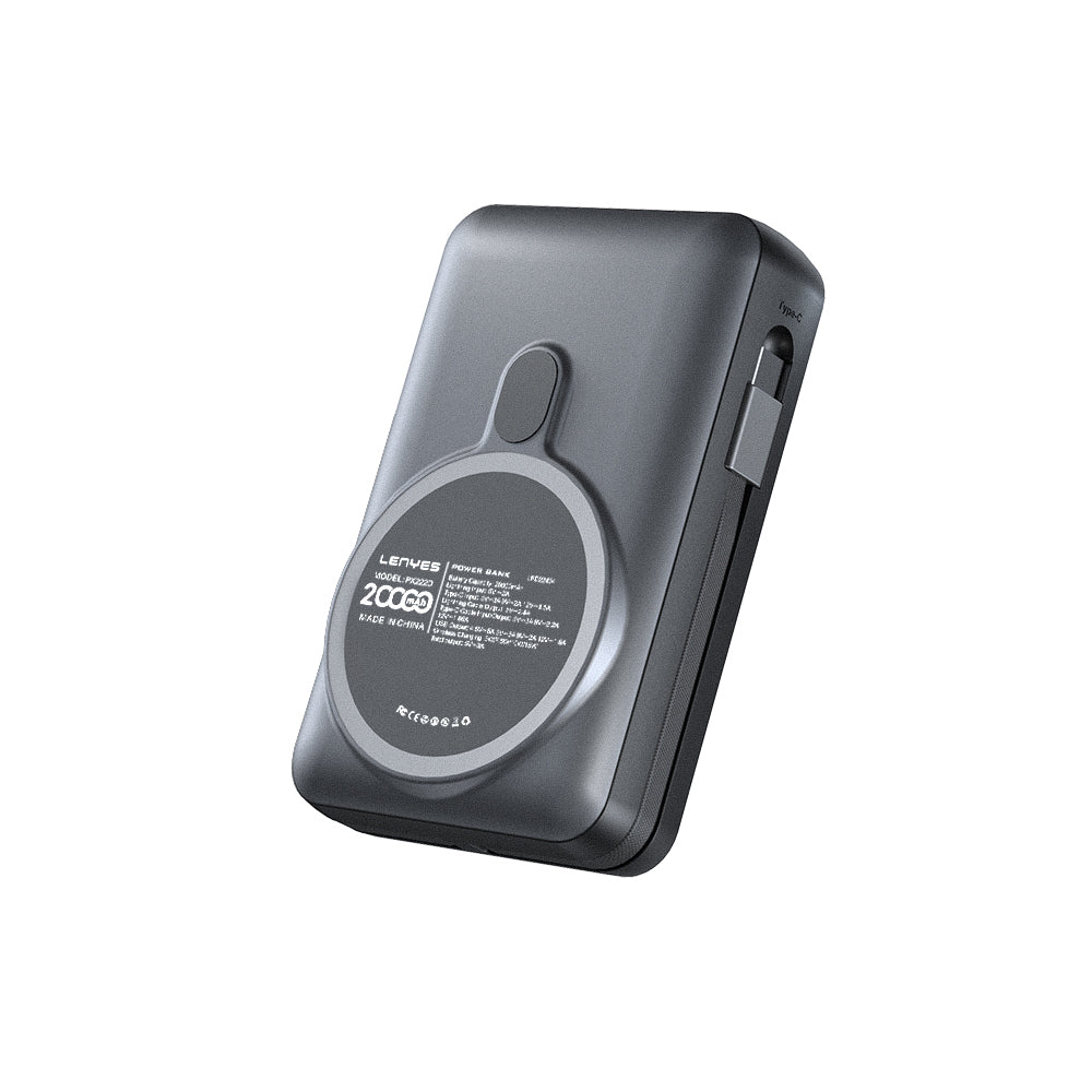 Lenyes PW222D Dijital LED Göstergeli Type-C ve Lightning Kablolu/Kablosuz Powerbank 18W 20.000mAh