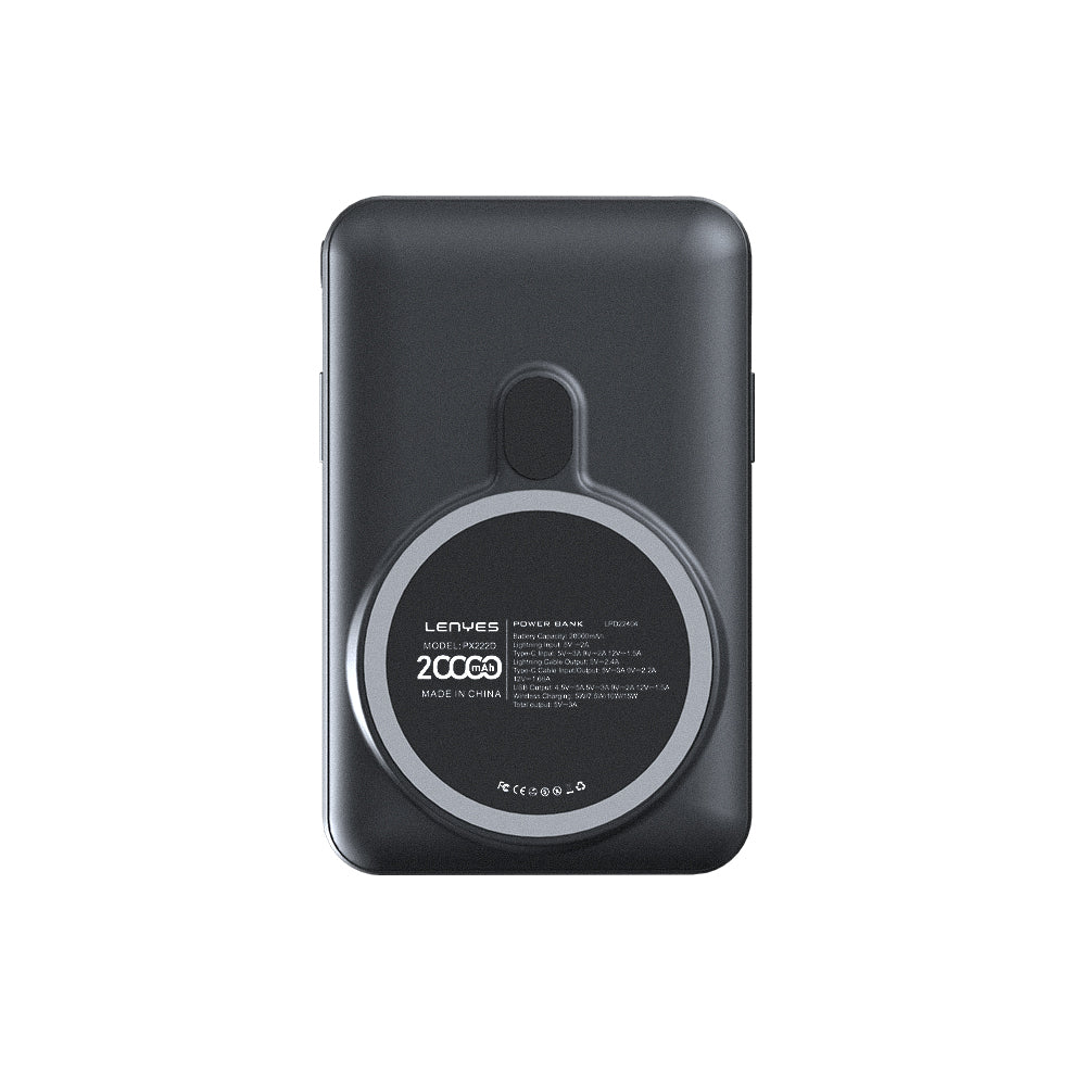 Lenyes PW222D Dijital LED Göstergeli Type-C ve Lightning Kablolu/Kablosuz Powerbank 18W 20.000mAh