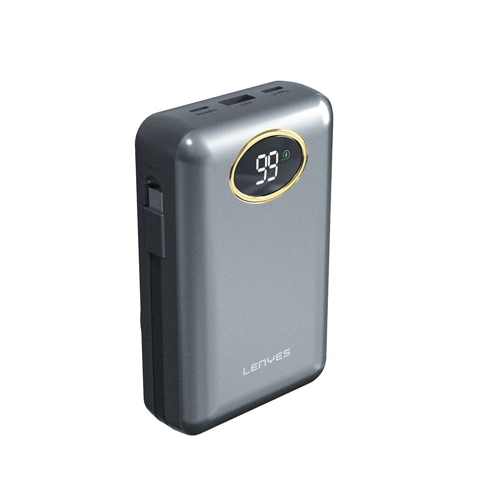 Lenyes PW222D Dijital LED Göstergeli Type-C ve Lightning Kablolu/Kablosuz Powerbank 18W 20.000mAh