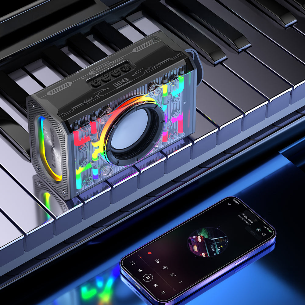 Lenyes S843 RGB Led Işıklı Taşınabilir TWS Bluetooth Hoparlör v5.3 20W