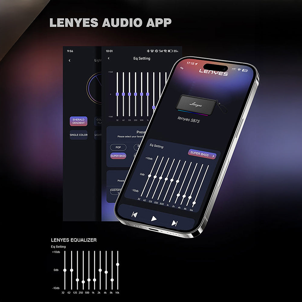 Lenyes S875 Elegance Serisi RGB Işıklı Taşınabilir Su Geçirmez TWS v5.3 40W Bluetooth Hoparlör