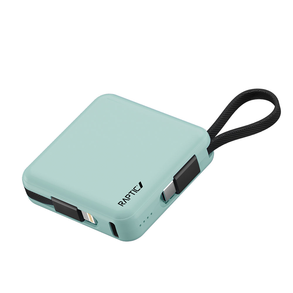 Raptic Lightning ve Type-C Kablolu Dijital LED Göstergeli Askılı 5000mAh Kompakt ve Taşınabilir Tasarım Powerbank