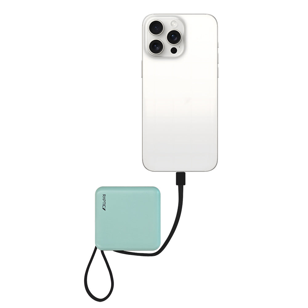 Raptic Lightning ve Type-C Kablolu Dijital LED Göstergeli Askılı 5000mAh Kompakt ve Taşınabilir Tasarım Powerbank
