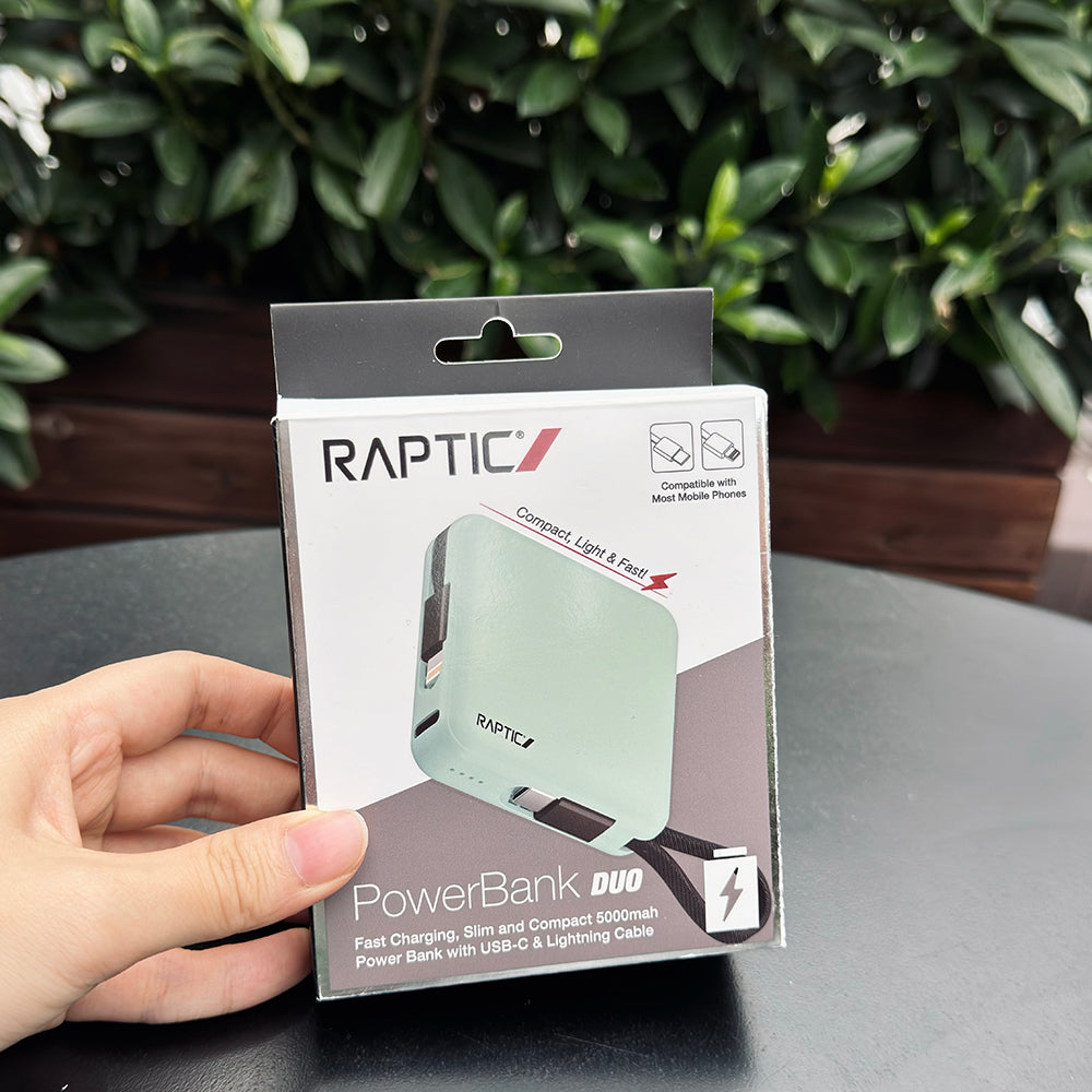 Raptic Lightning ve Type-C Kablolu Dijital LED Göstergeli Askılı 5000mAh Kompakt ve Taşınabilir Tasarım Powerbank