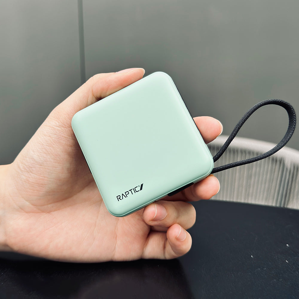 Raptic Lightning ve Type-C Kablolu Dijital LED Göstergeli Askılı 5000mAh Kompakt ve Taşınabilir Tasarım Powerbank